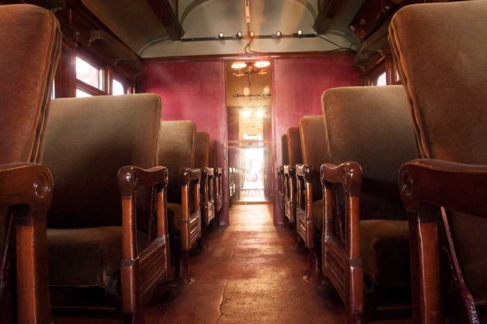 Wooden passenger train car