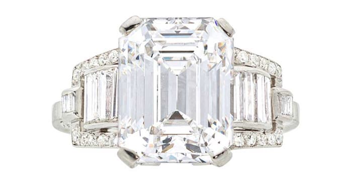 emerald-cut diamond and platinum ring