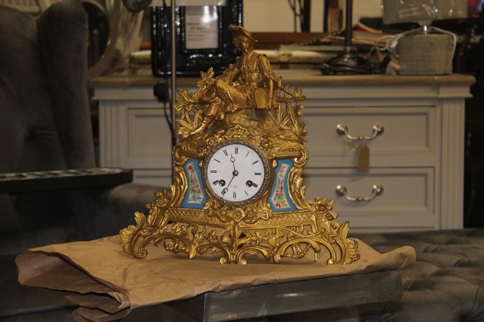 Hry Henry Marc Paris, Gilt Bronze Mantel Clock Fully Working
