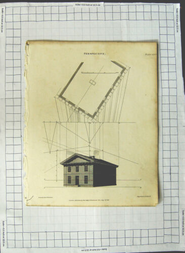Original Old Antique Print 1836 Perspective Architecture Nicholson Adlard 19th