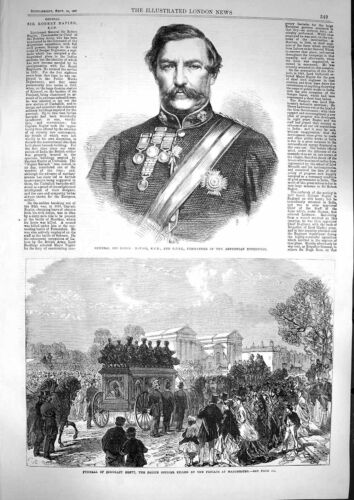 Original Old Antique Print 1867 General Robert Napier Funeral Sergeant Brett