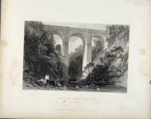 Original Old Antique Print Cartlane Grags Bridge Scotland Lanarkshire