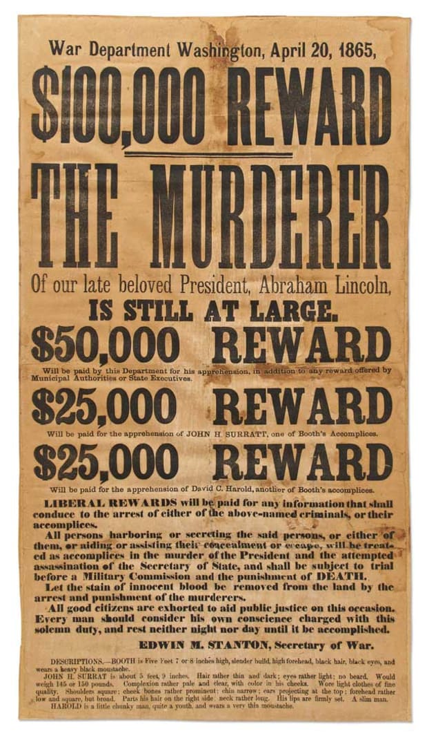 Rare Wanted Poster for Lincoln Assassin Sells for $166,375