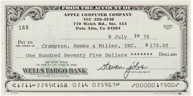 Steve Jobs Signed Check, the Apple of a Collector's Eye, Sells for $106,985