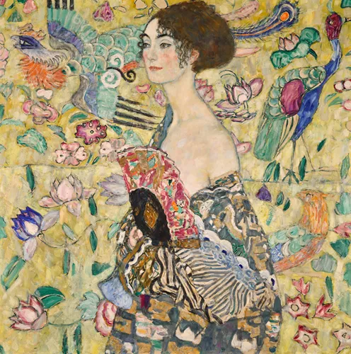 Dame mit Fächer portrait by Gustav Klimt