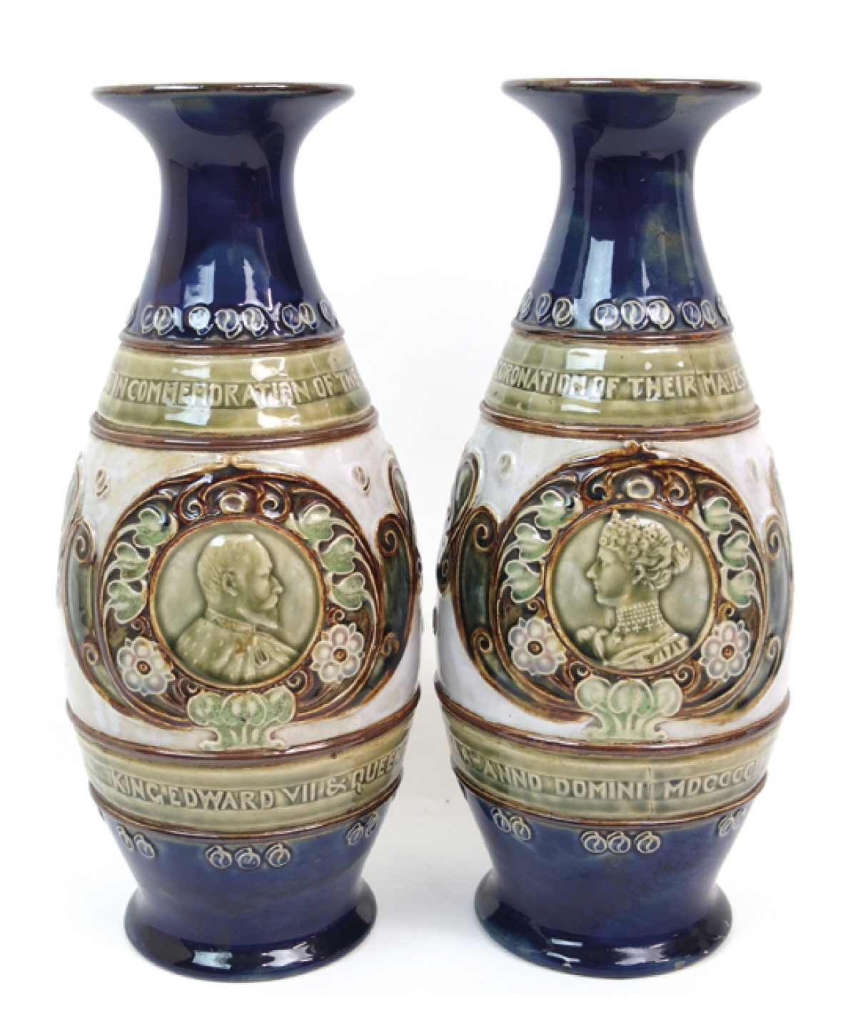 A pair of Royal Doulton vases for the coronation of Edward VII dated to 1902
