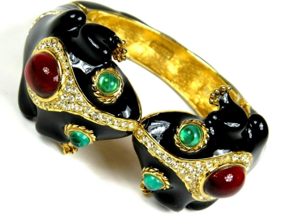 Ciner enameled and jeweled bracelet frogs