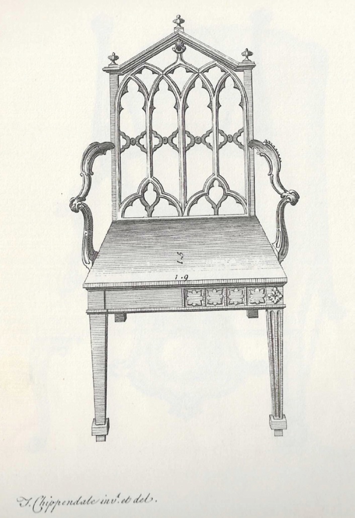 A gothic chair as illustrated in Chippendale’s Director