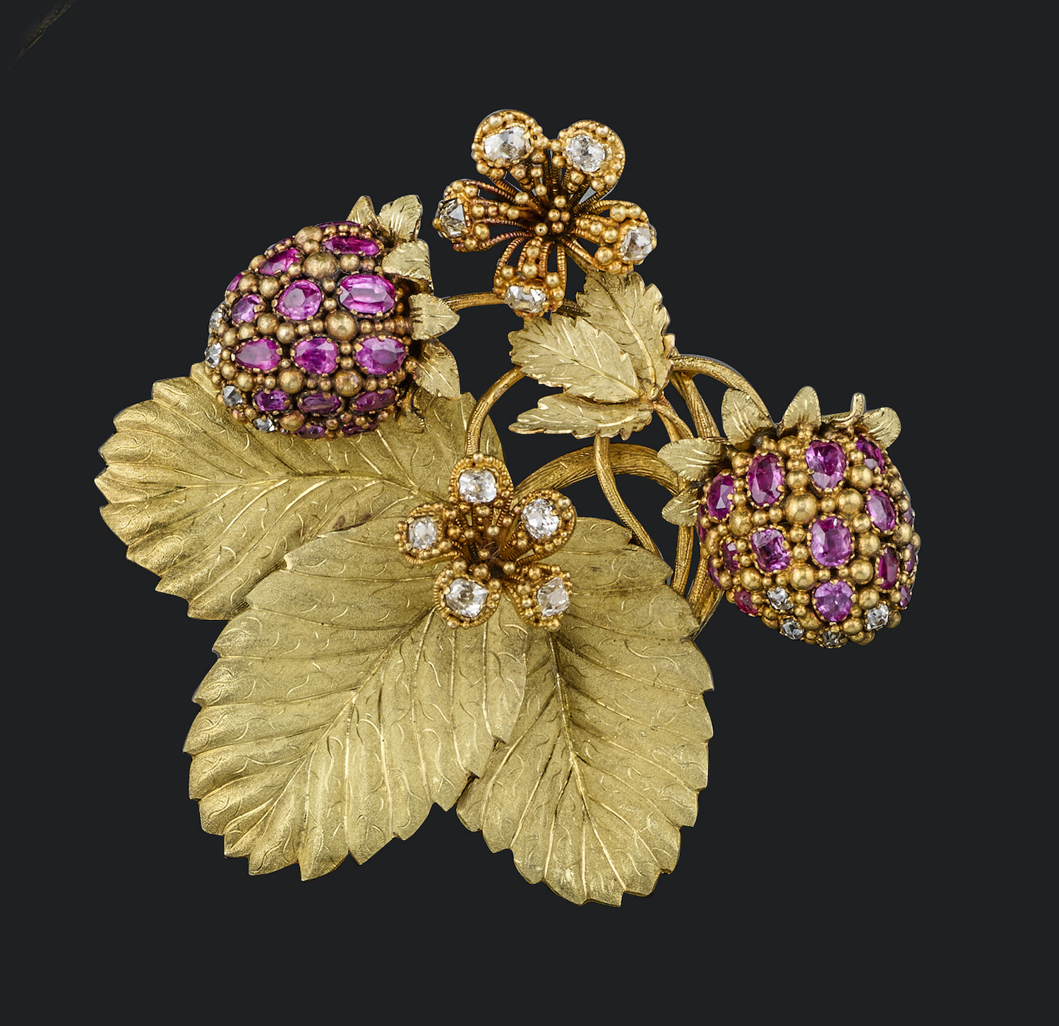 A gold, ruby and diamond brooch, 1830s
