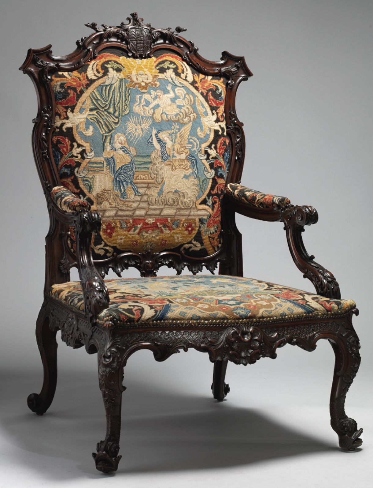 Armchair, c. 1755, after a design by Thomas Chippendale described as a “French chair” in The Gentleman and Cabinet-Maker’s Director