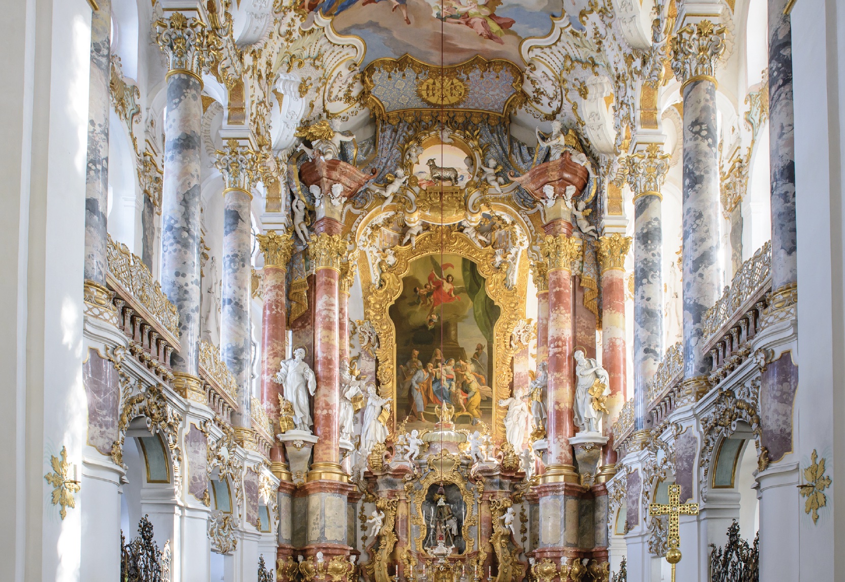 Wieskirche church in Bavaria, an oval rococo building, designed in the late 1740s by brothers J. B. and Dominikus Zimmermann