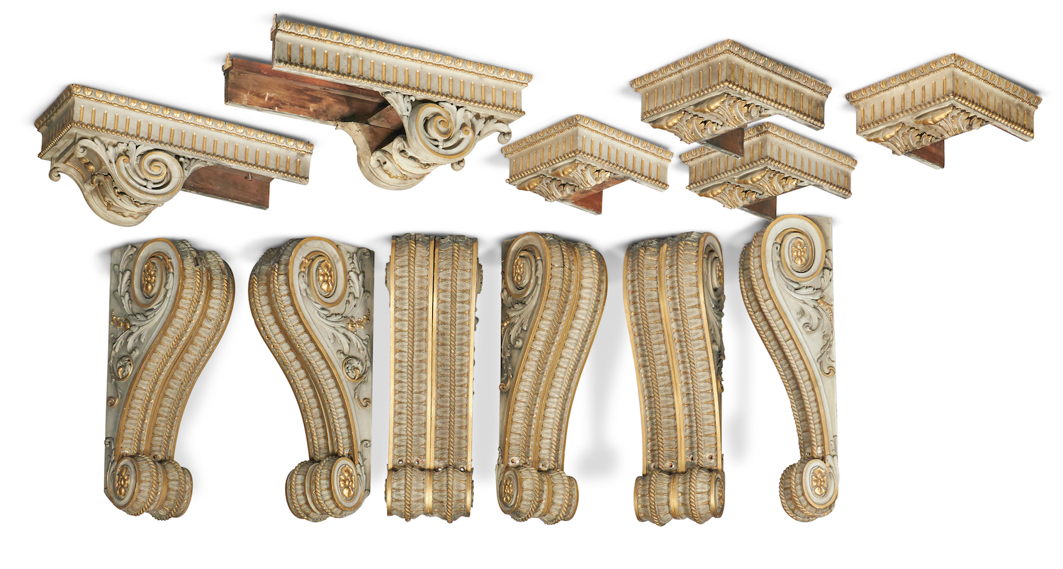 Sir Charles Barry (1795-1860) for Harewood House, a group of six painted and giltwood corbels