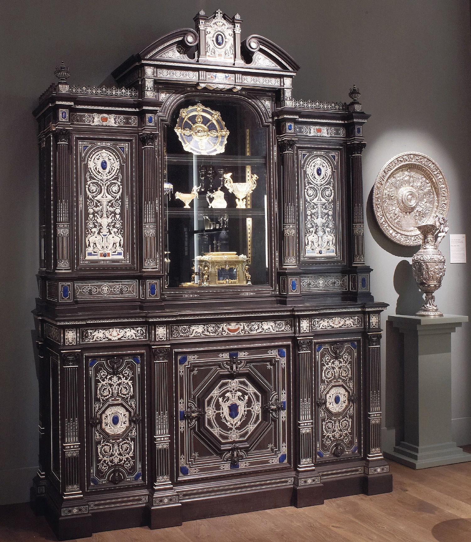 A High Renaissance cabinet in ivory and ebony designed by Alfred Lormier and made by Ole Petersen for Jackson & Graham