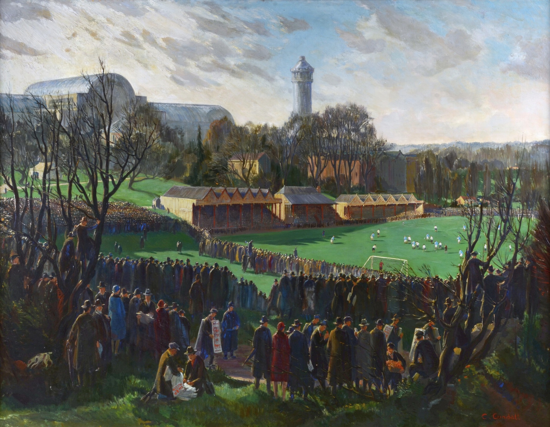 Charles Cundall R.A., R.W.S, R.P painting entitled 'A Cup Tie at Crystal Palace, Corinthians V Manchester City'