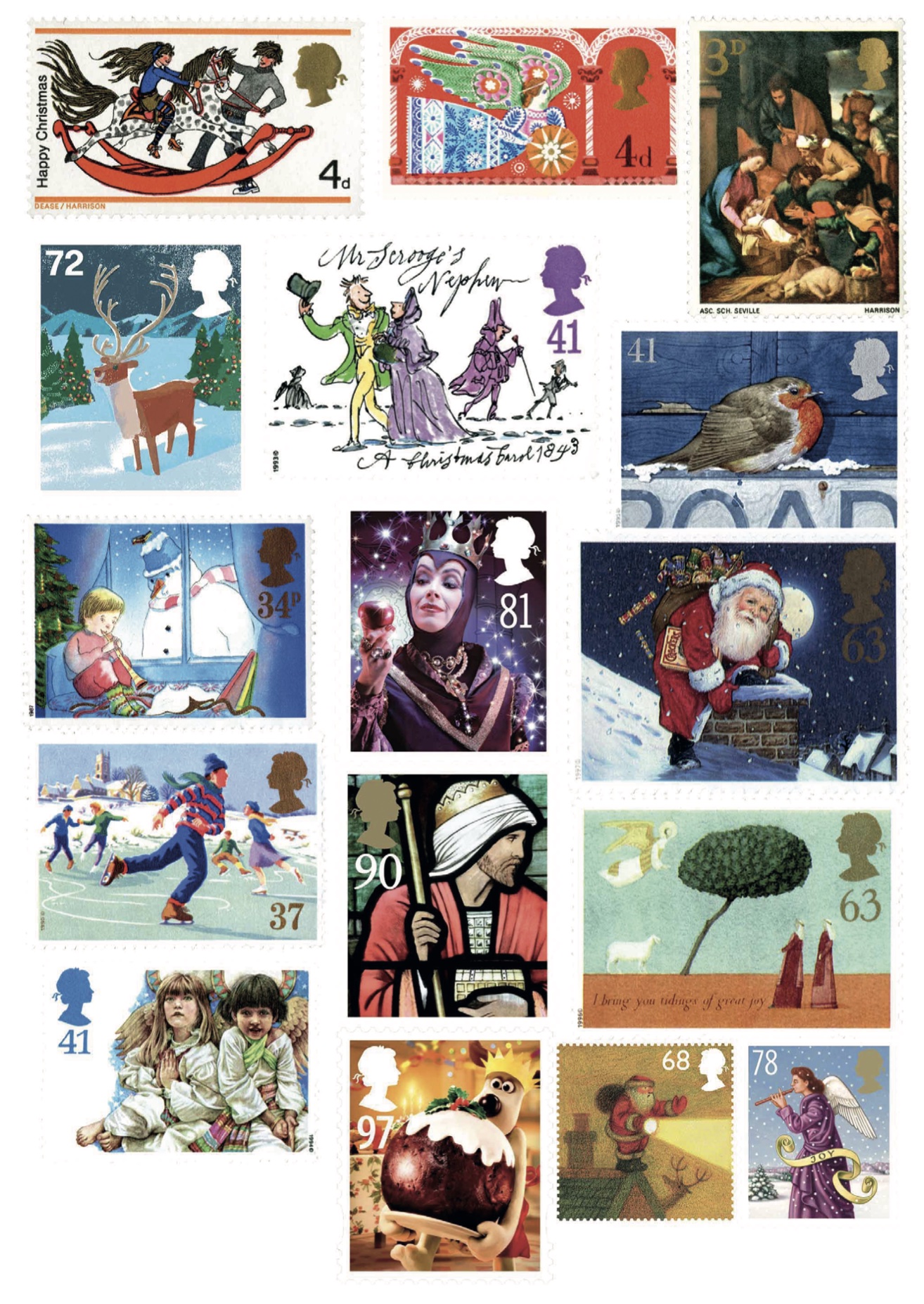 A selection of British Christmas stamps