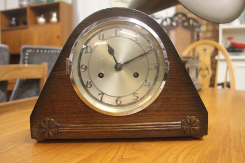 1930s 8 Day Striking  Mantel Clock Oak Case Enfield
