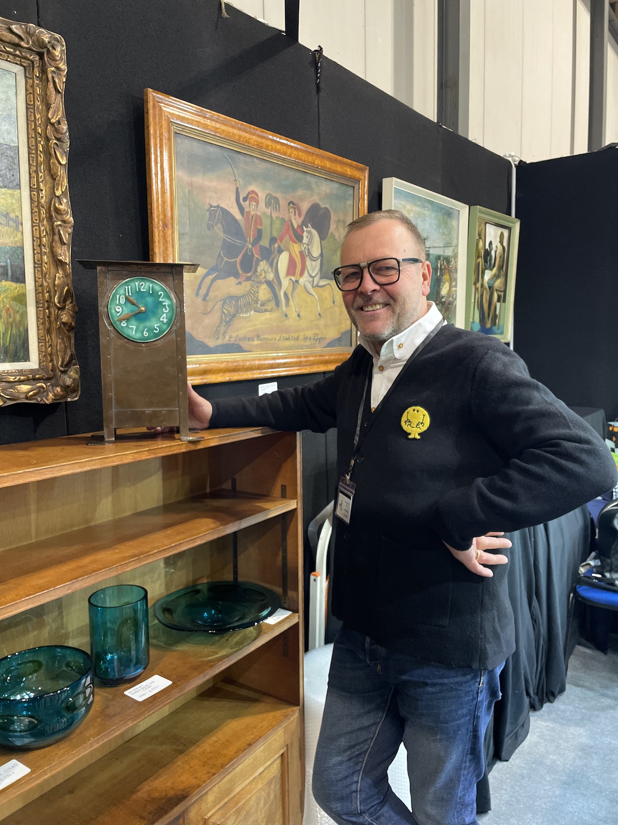 Andrew Muir with Arts & Crafts mantle clock originating in Birmingham