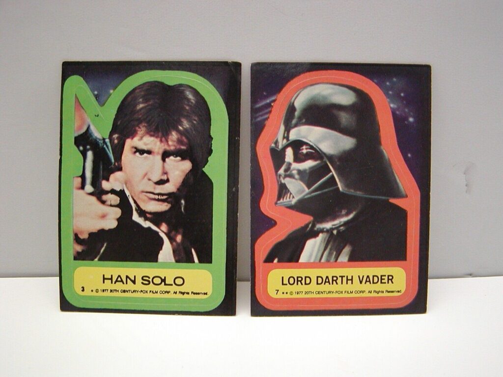 VINTAGE 1977 TOPPS HAN SOLO #3 & LORD DARTH VADER #7 STICKER CARDS