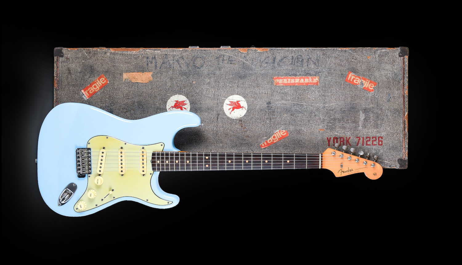 A pre-CBS Fender Stratocaster electric guitar