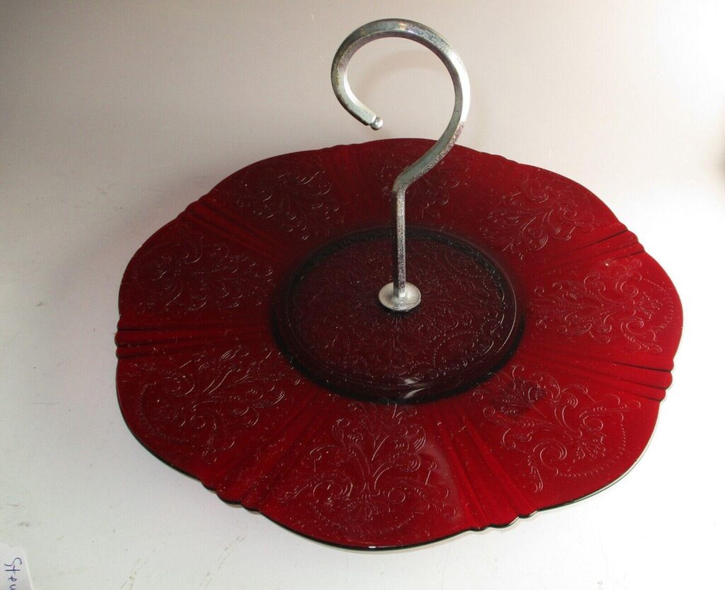 ruby red American Sweetheart Depression Glass pattern handled tray