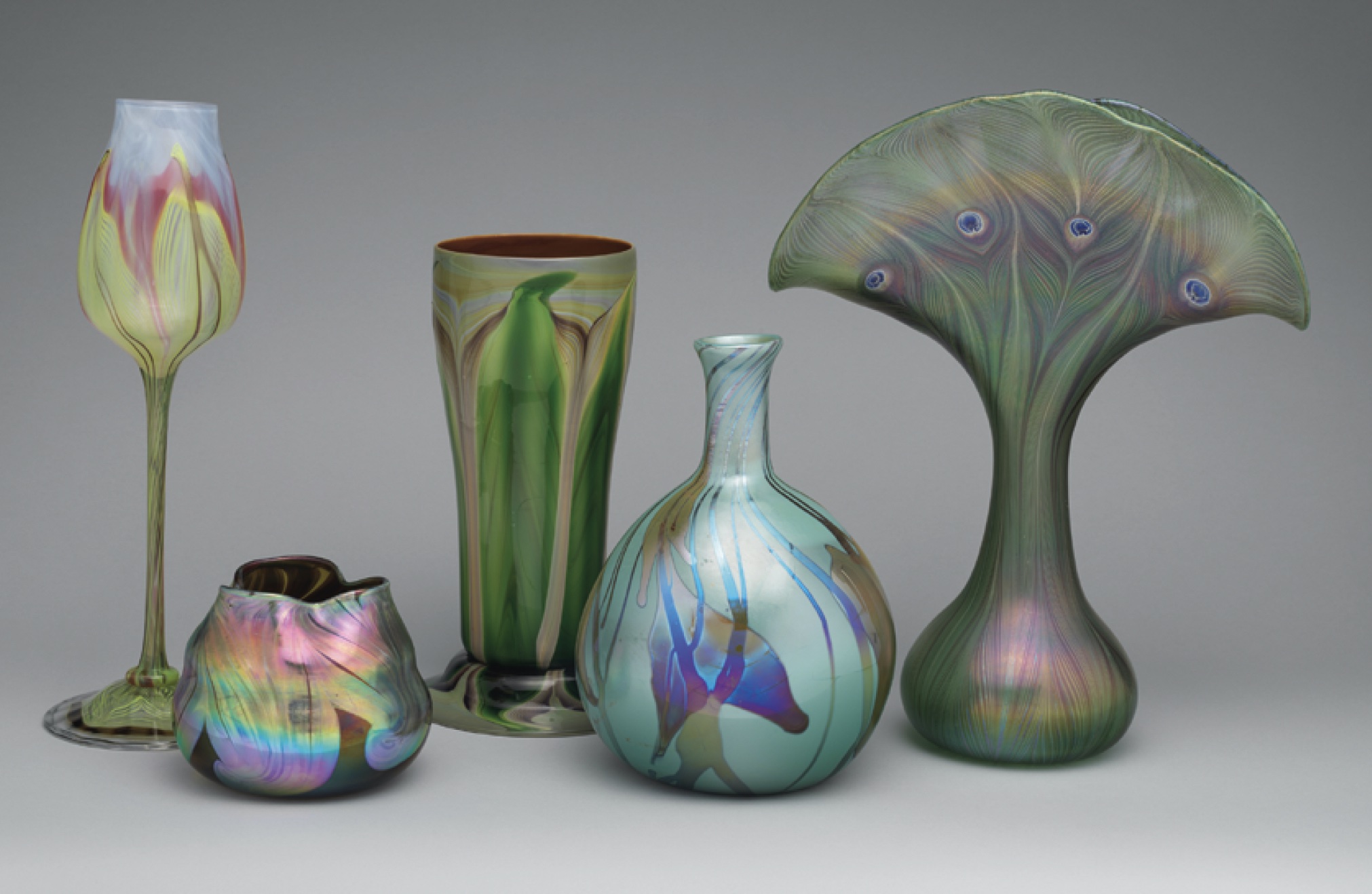 A selection of Favrile vases by Louis C. Tiffany