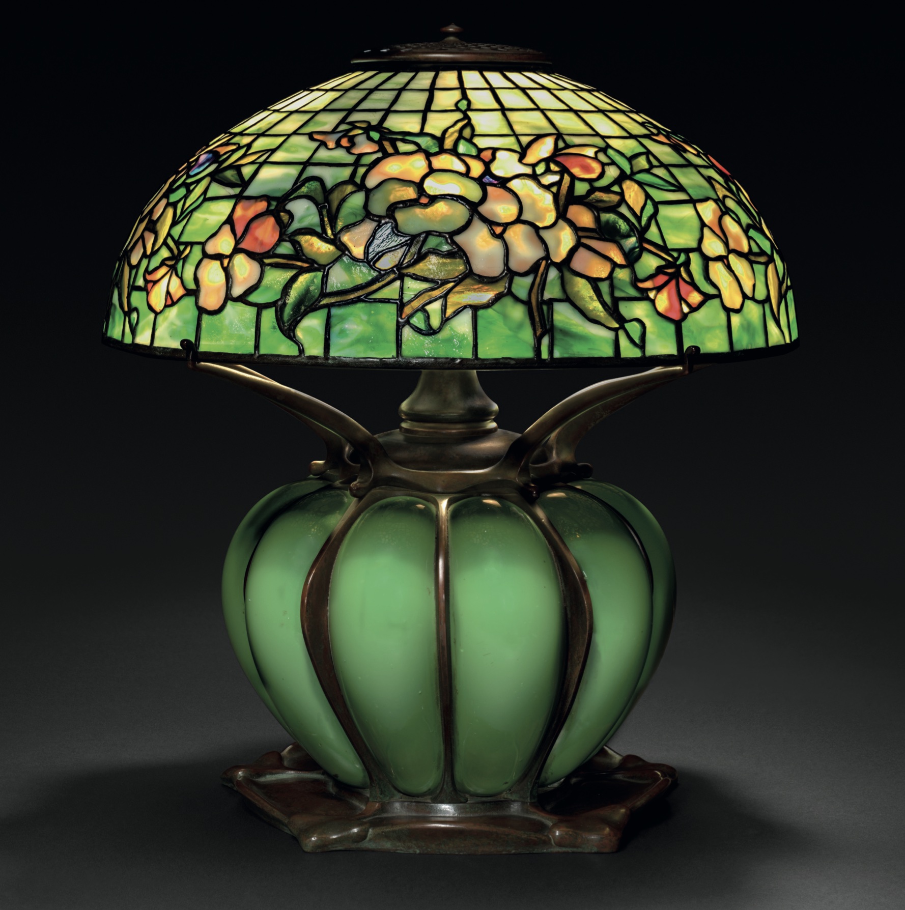 Antique pansy border table lamp by Tiffany