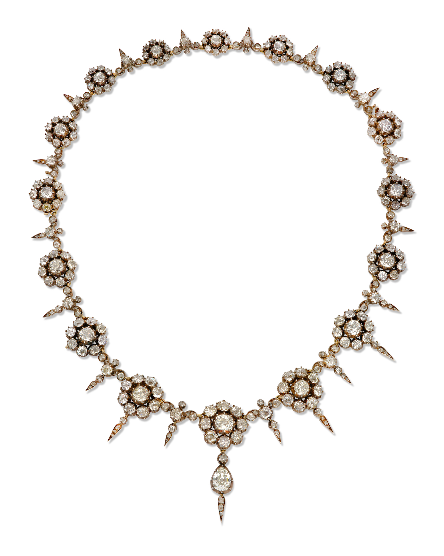 An antique diamond cluster necklace