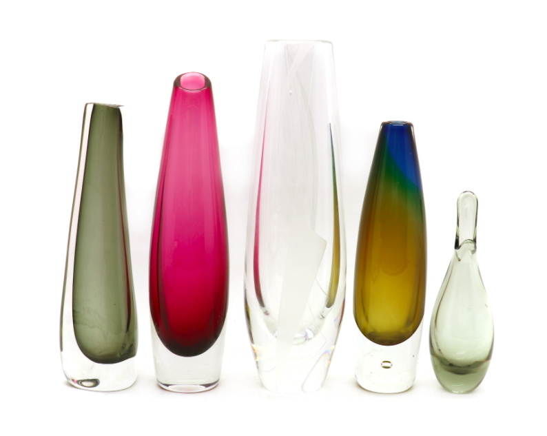 A group of five Scandinavian glass vases, mid-20th century