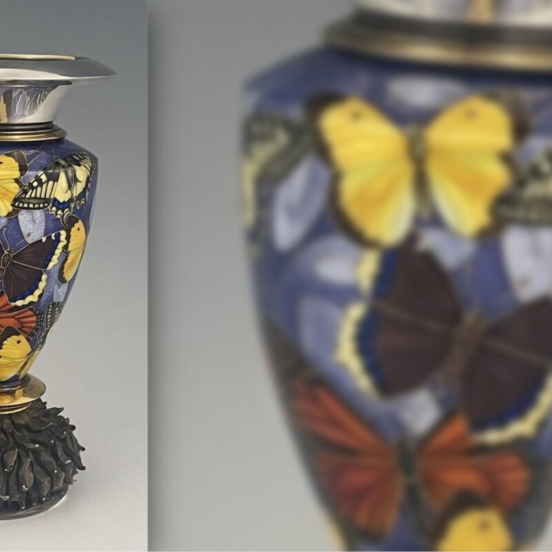 Fred Rich silver and enamel vase in sale Antique