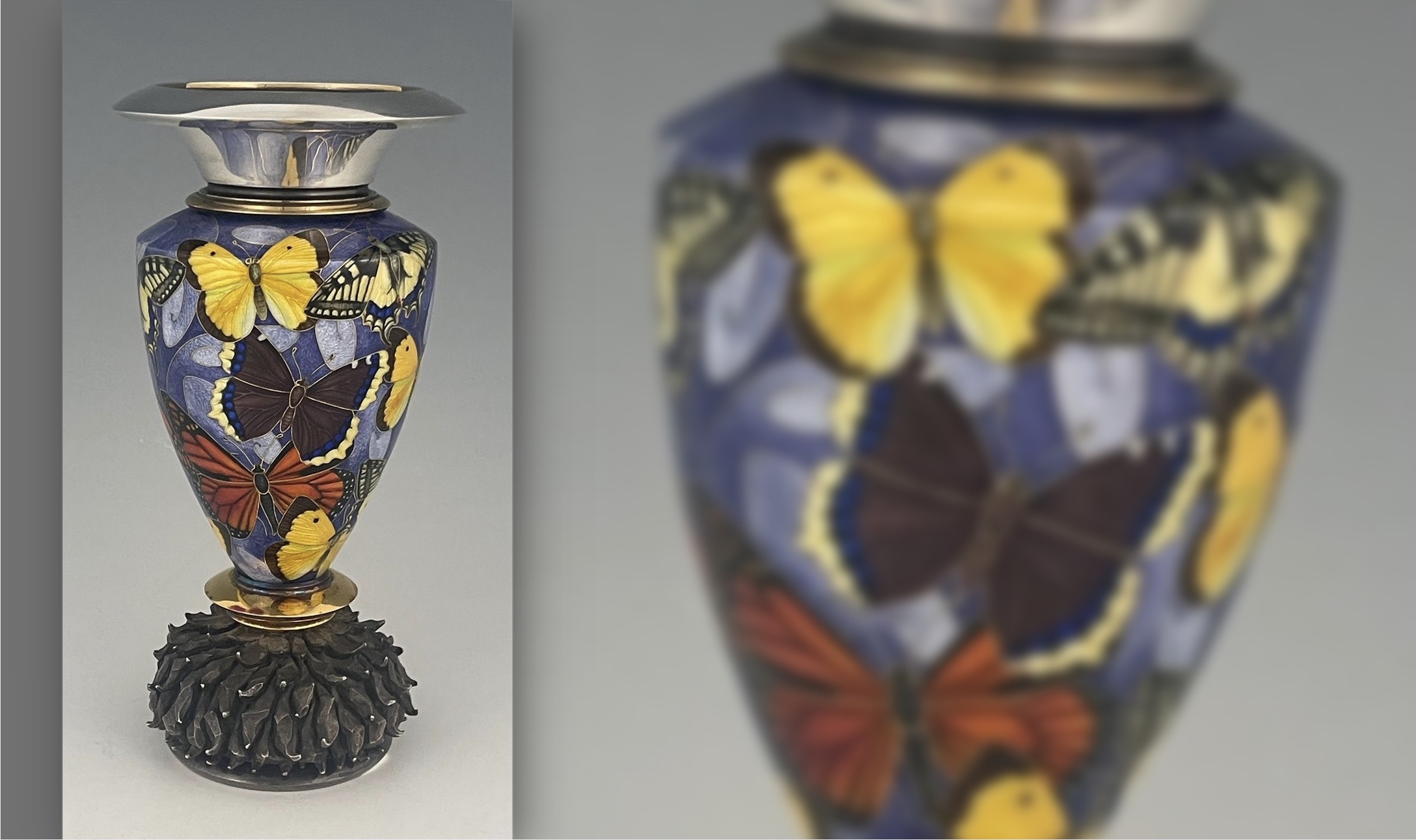 Fred Rich silver and enamel vase in sale – Antique Collecting