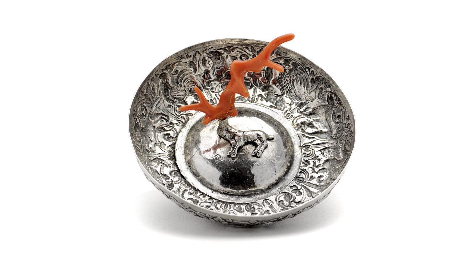 Silver bowl with coral