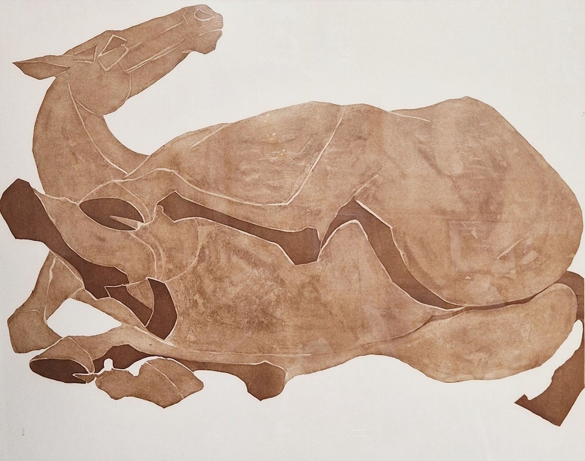 Elizabeth Frink etching and aquatint of a horse rolling over
