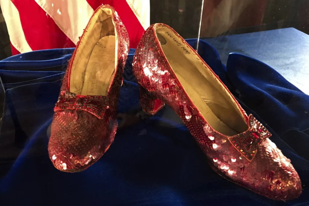 ruby slippers worn by Judy Garland in The Wizard of Oz