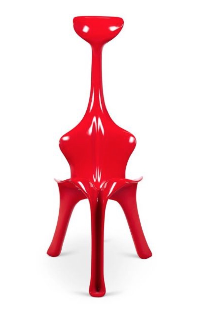 Red lacquer fibreglass 'Floris chair' by Gunther Beltzig