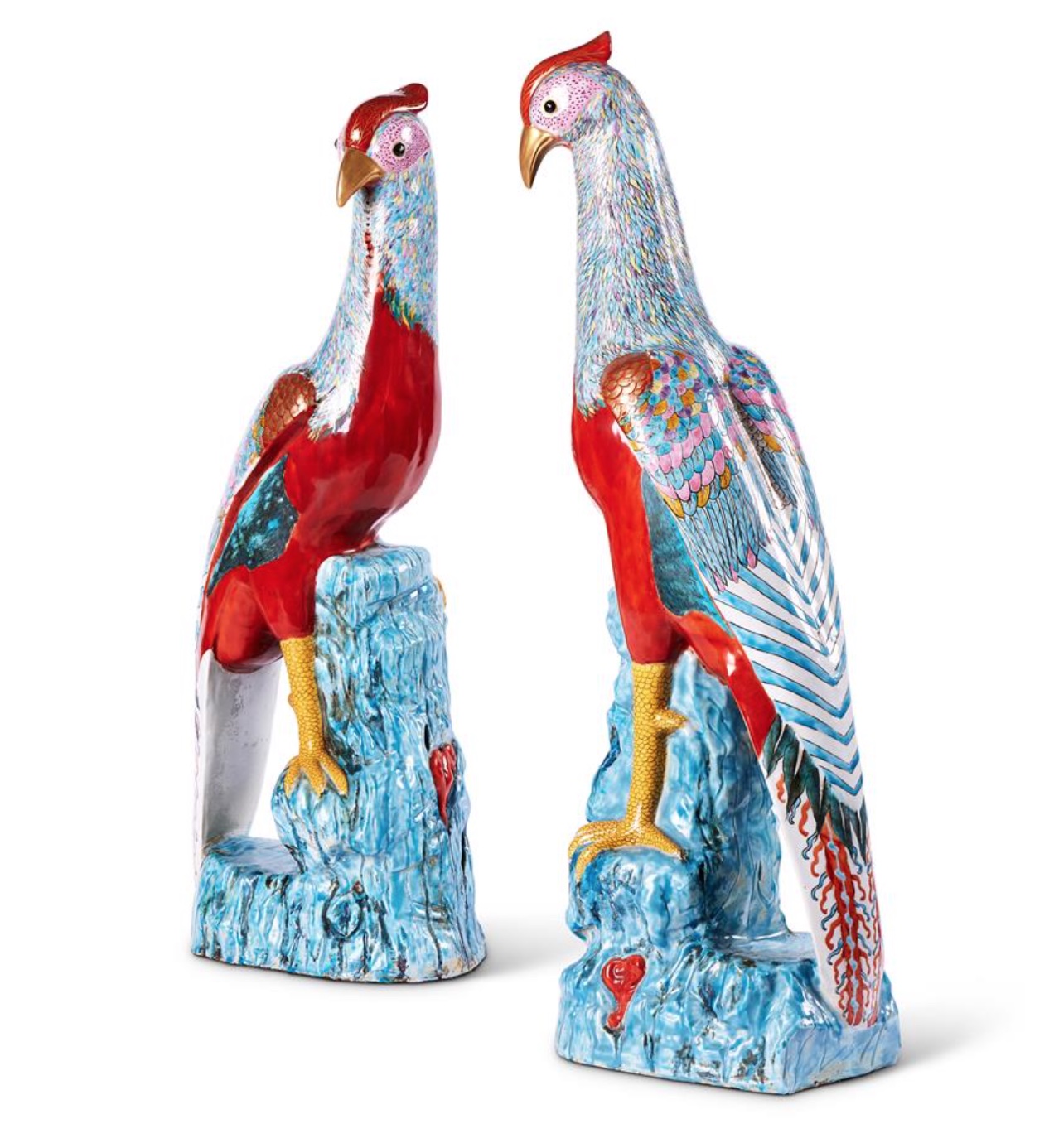 A pair of porcelain pheasants in the mid 18th-century Chinese export manner