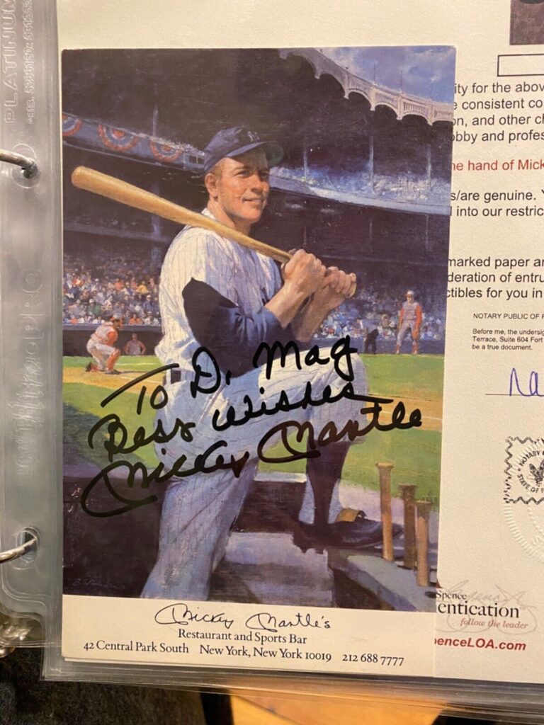 MICKEY MANTLE SIGNED RESTAURANT POSTCARD JSA sports memorabilia