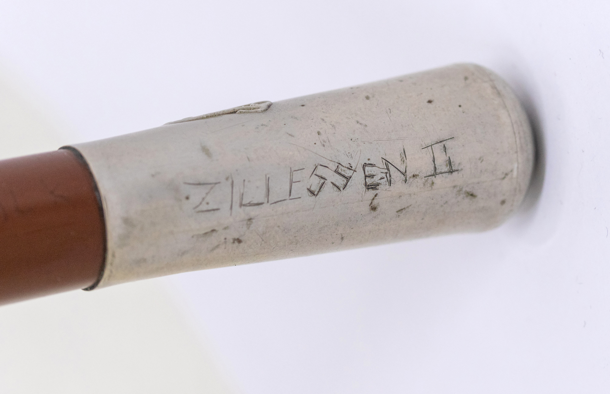 Zillessen's name etched into his swagger stick