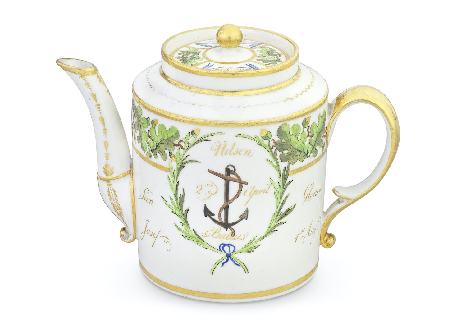 Nelson's 'Baltic' service. An important London-decorated Paris porcelain teapot and cover, circa 1802, estimated at £20,000-30,000