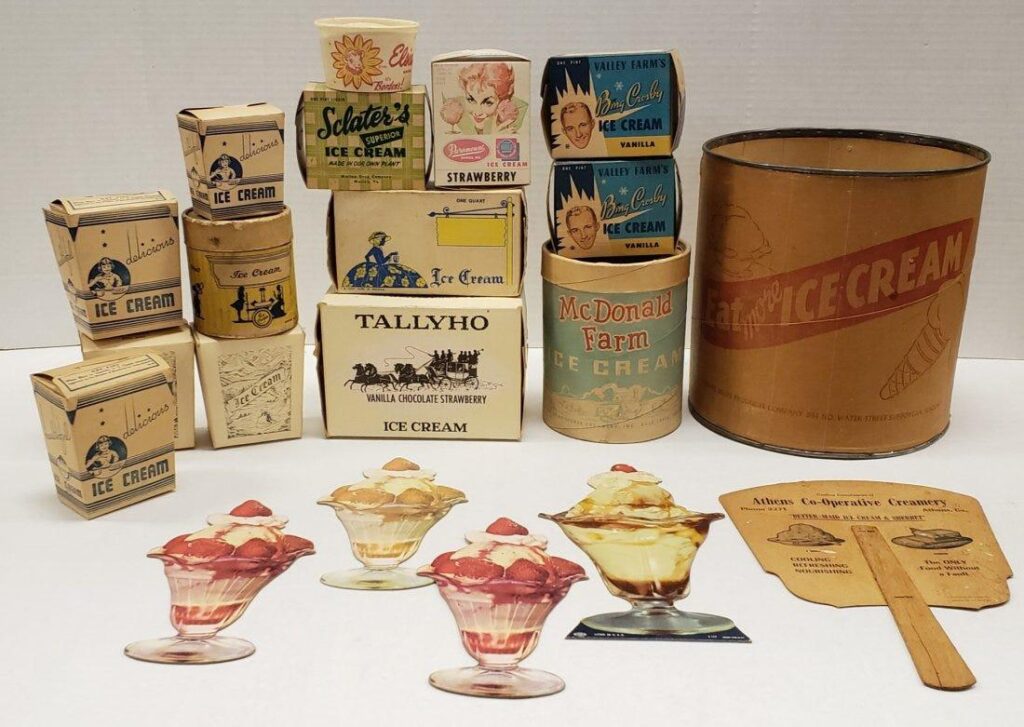 vintage advertising ICE CREAM LOT CARTONS DIE CUT CARDBOARD collectibles