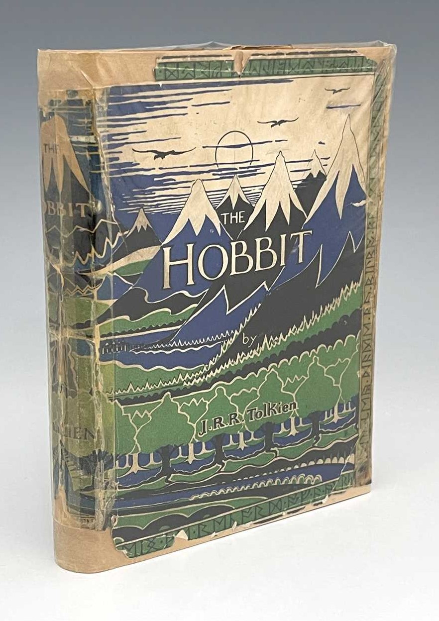 A first edition, first impression of The Hobbit by JRR Tolkien with dust cover