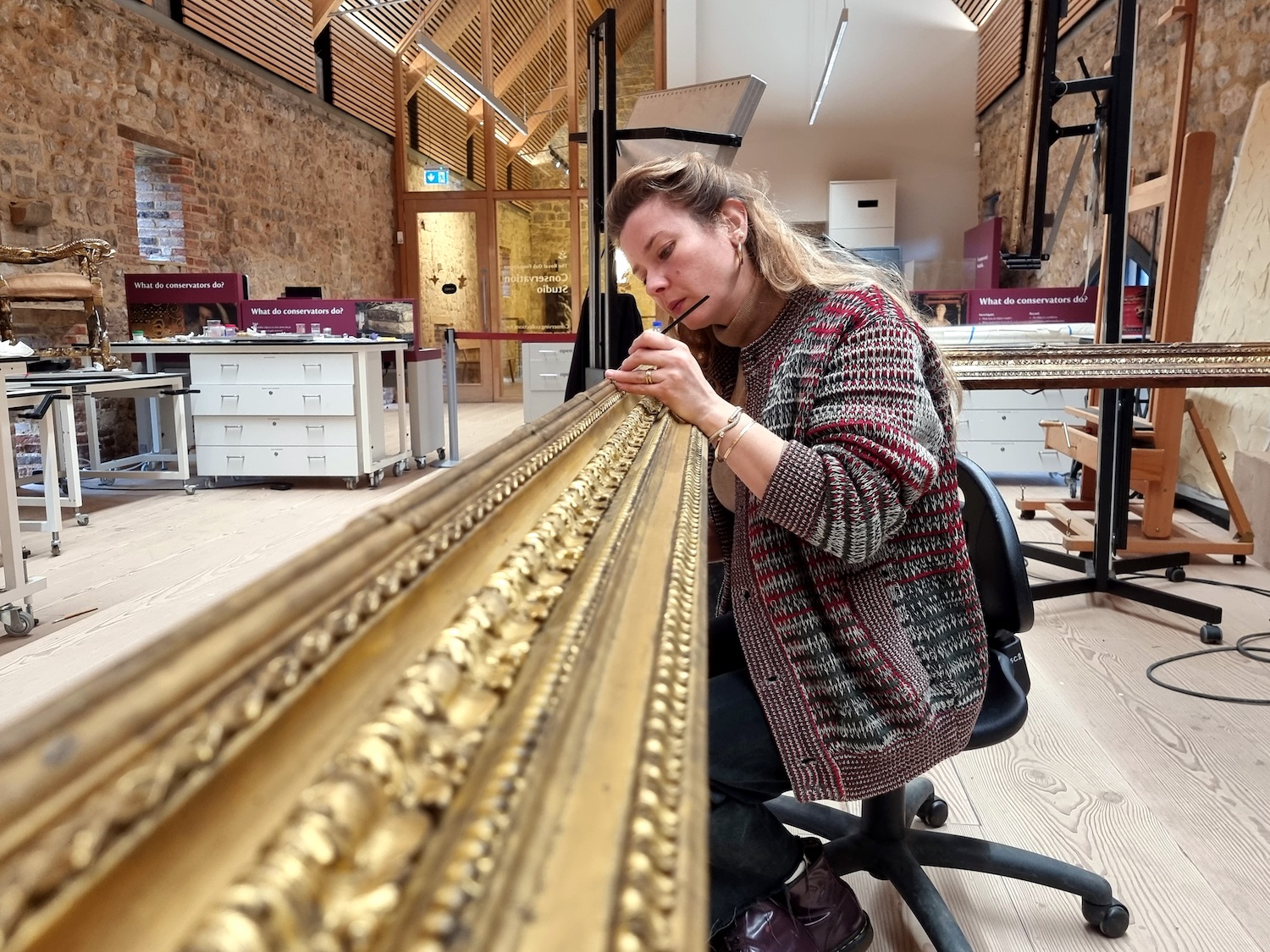 Conservation work on the frame of Diomedes and Cressida by Angelica Kauffman