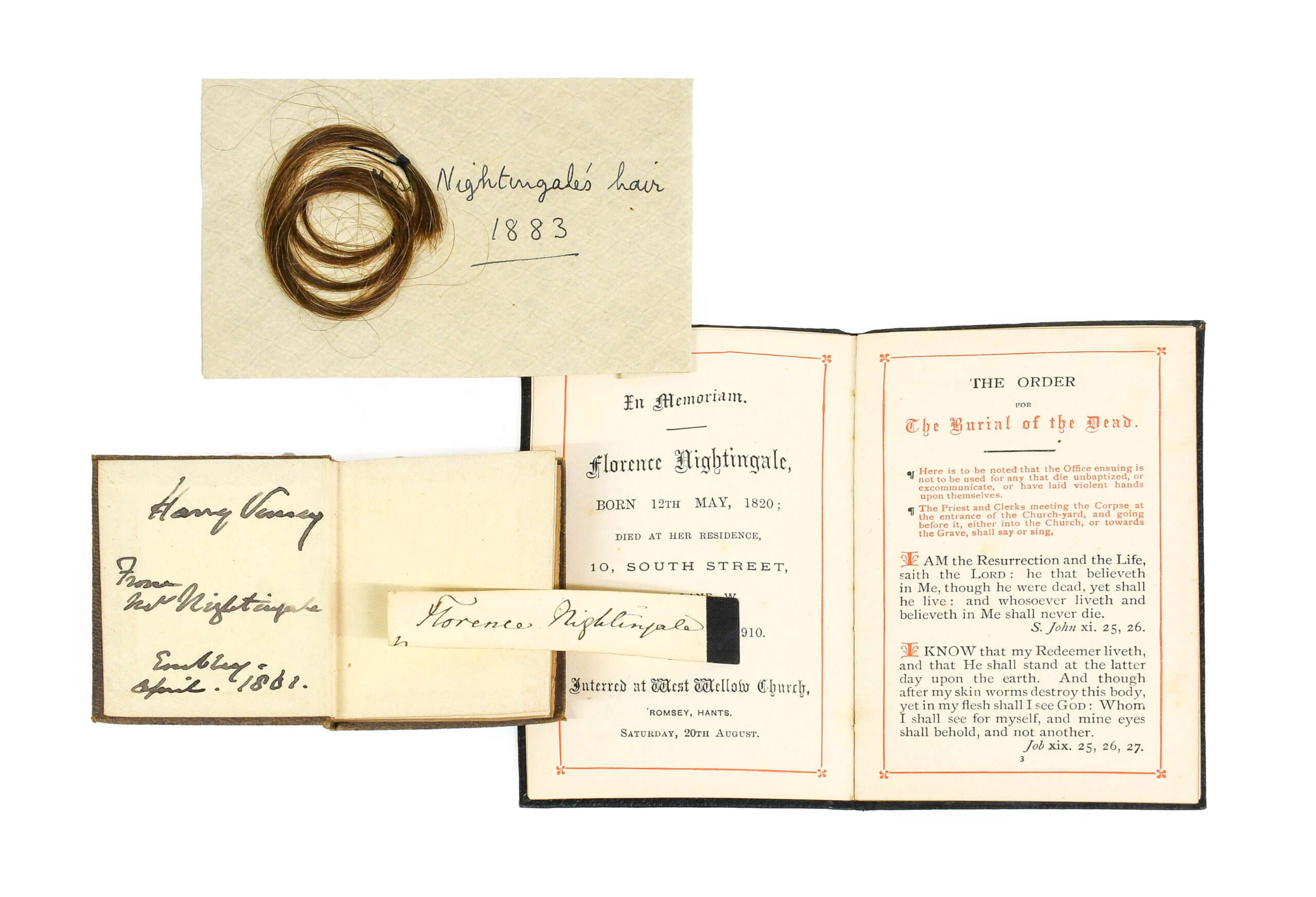 A lock of Florence Nightingale's hair and other documents