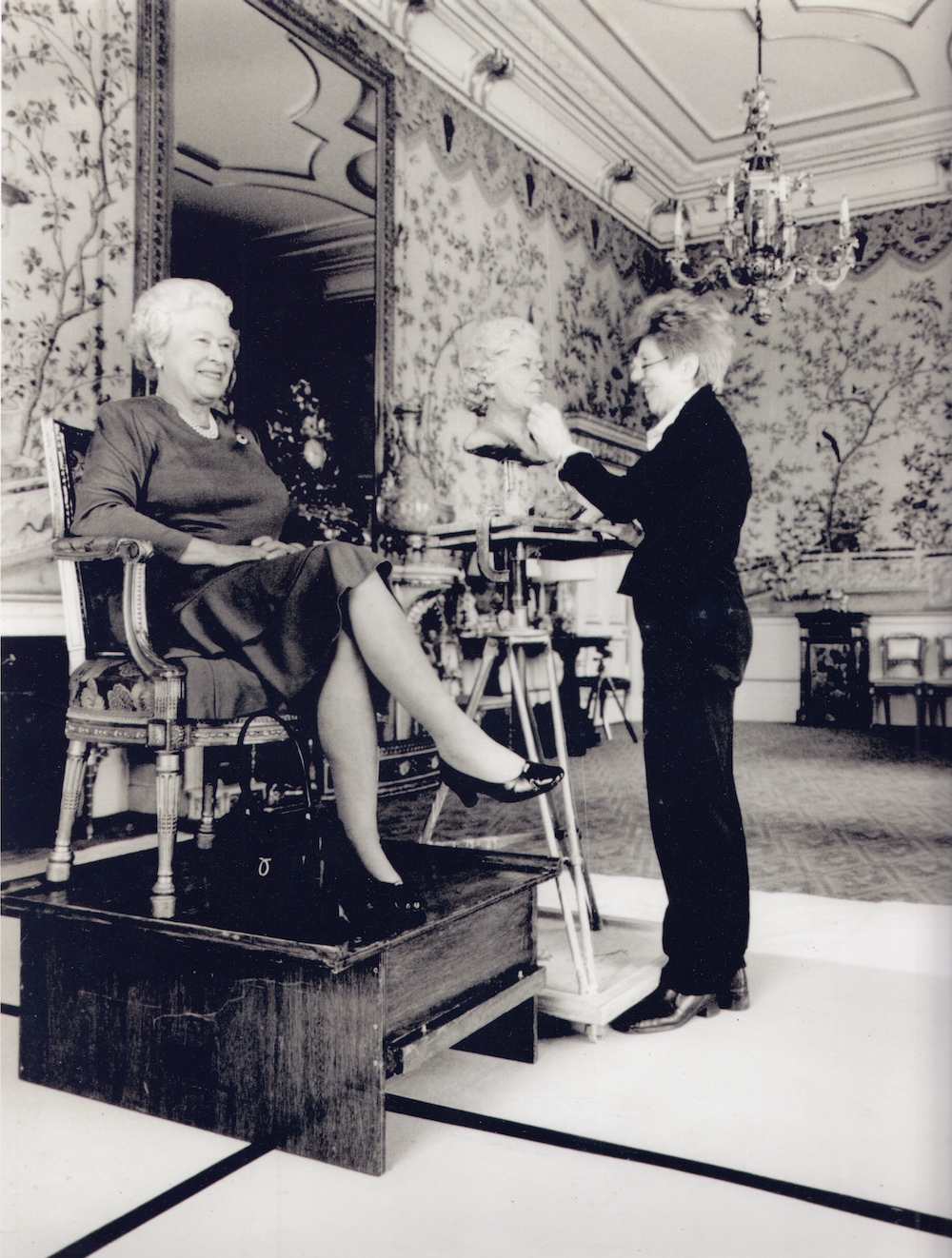 Queen Elizabeth II sitting for the sculptor Angela Conner