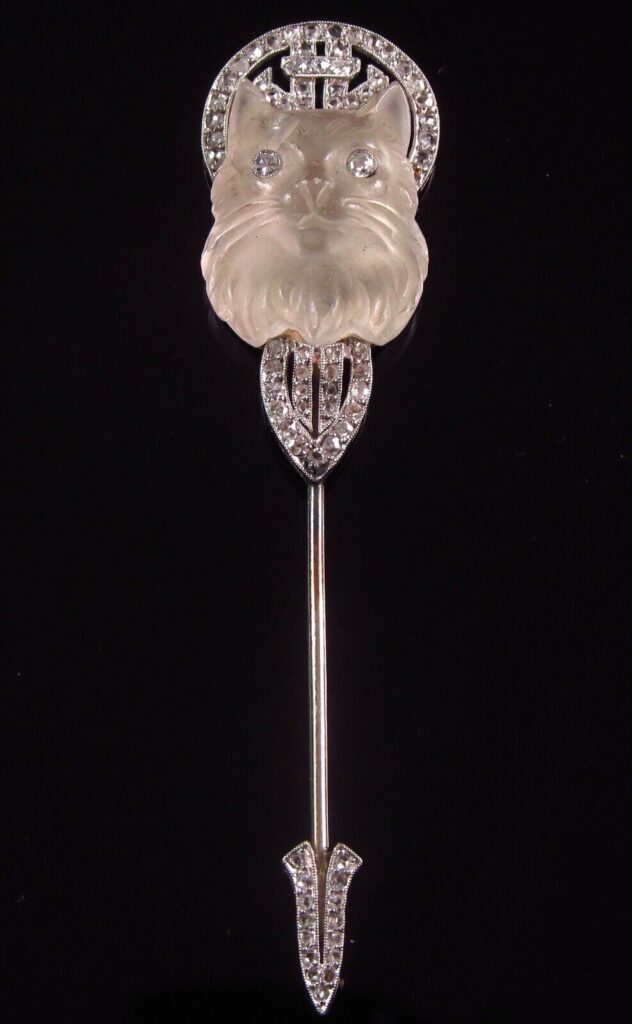 art deco jabot pin carved rock crystal diamonds