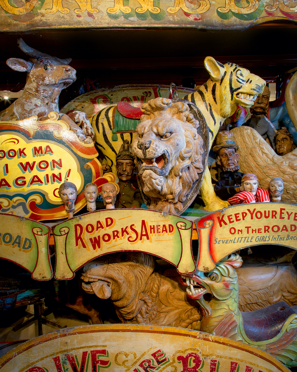 A collection of fairground carved animals