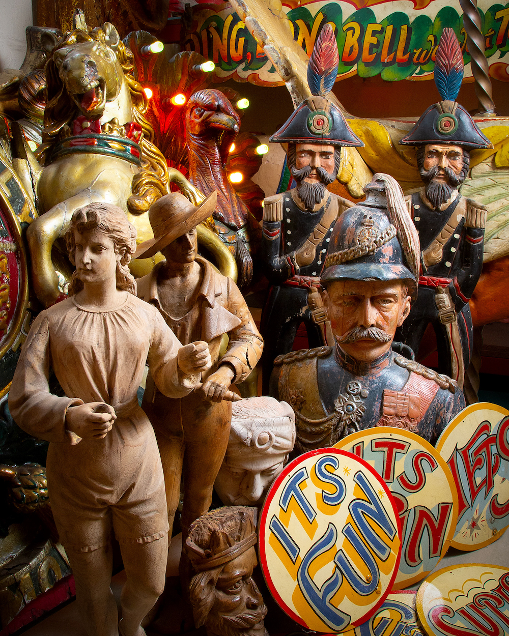 Figures carved in wood for Victorian fairground attractions