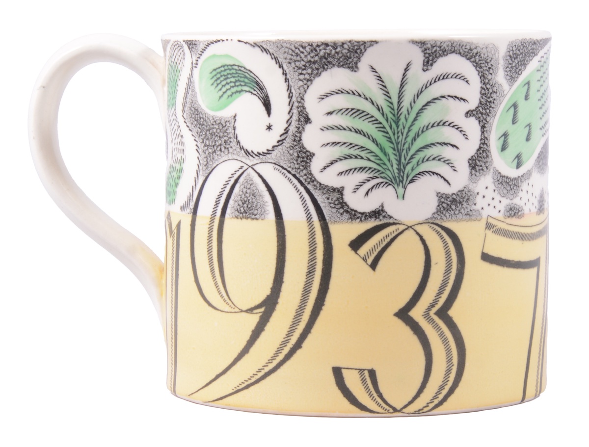 A souvenir King George VI coronation mug designed by the British artist Eric Ravilious for Wedgwood