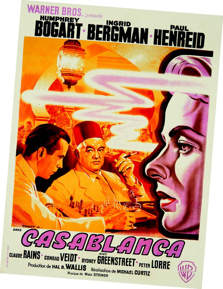 A vintage movie poster for 'Casablanca' from 1942