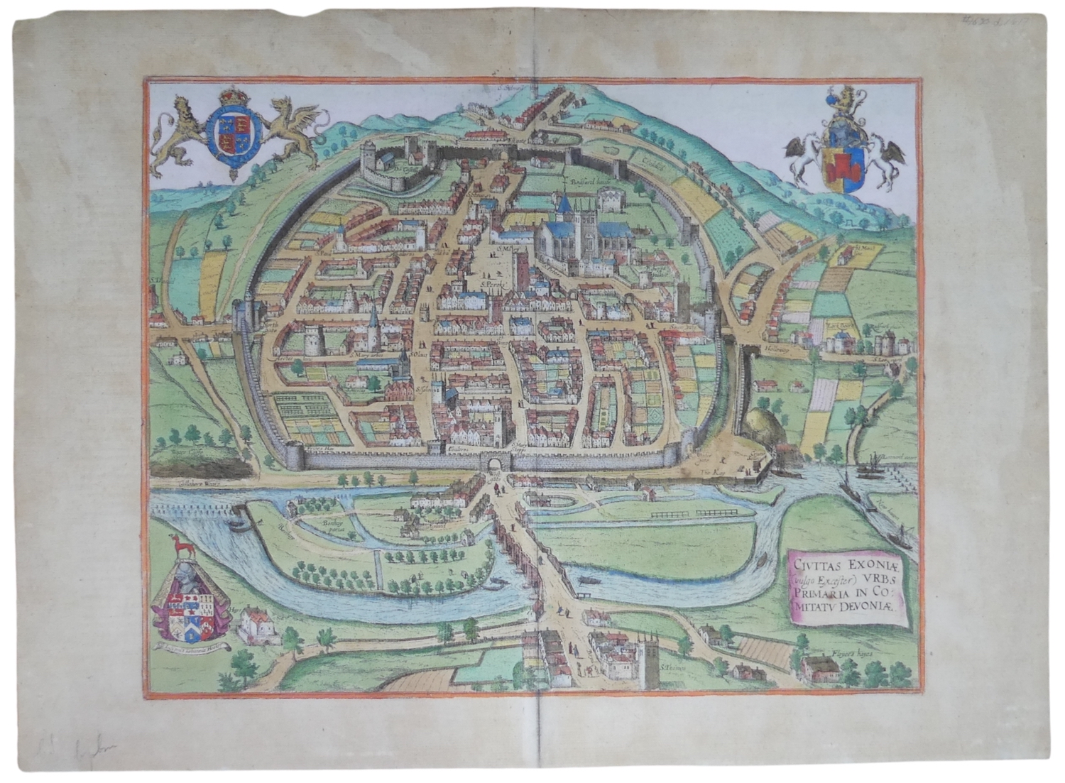 An antique map of Exeter