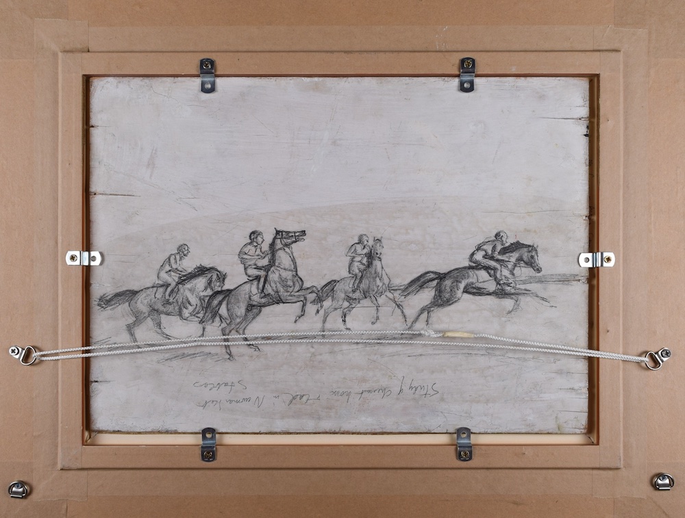 A sketch on the back of an oil painting by Sir Alfred Munnings